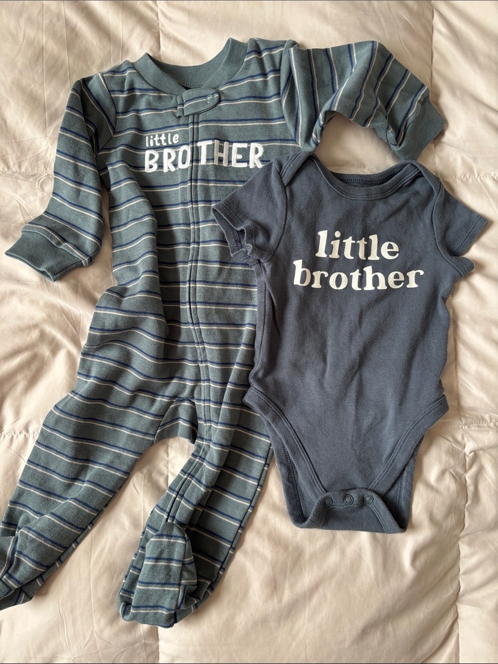 Carter's and Little Co. 'Little Brother' Footie Striped Pajama and Onesie 9M Set